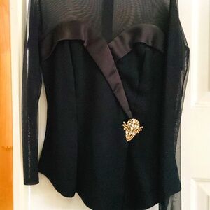 Black corset sheer tuxedo peplum top new 1990 designer betsy adam